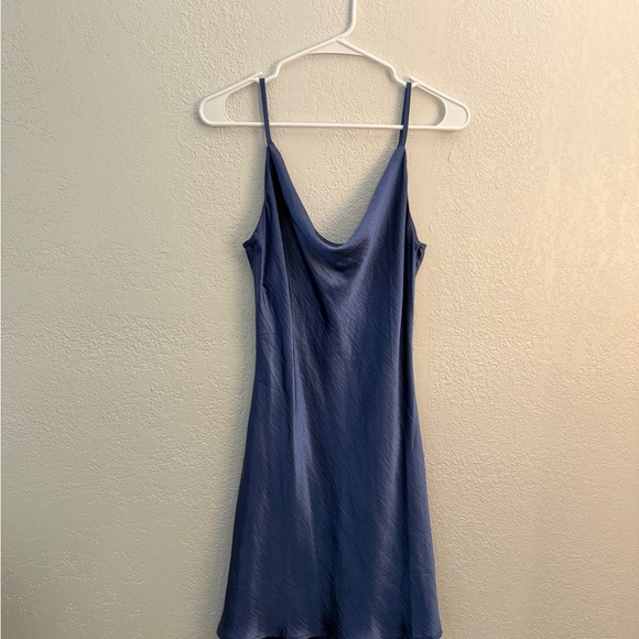 Blue Satin Cowl Neck Slip Dress - Picture 2 of 5